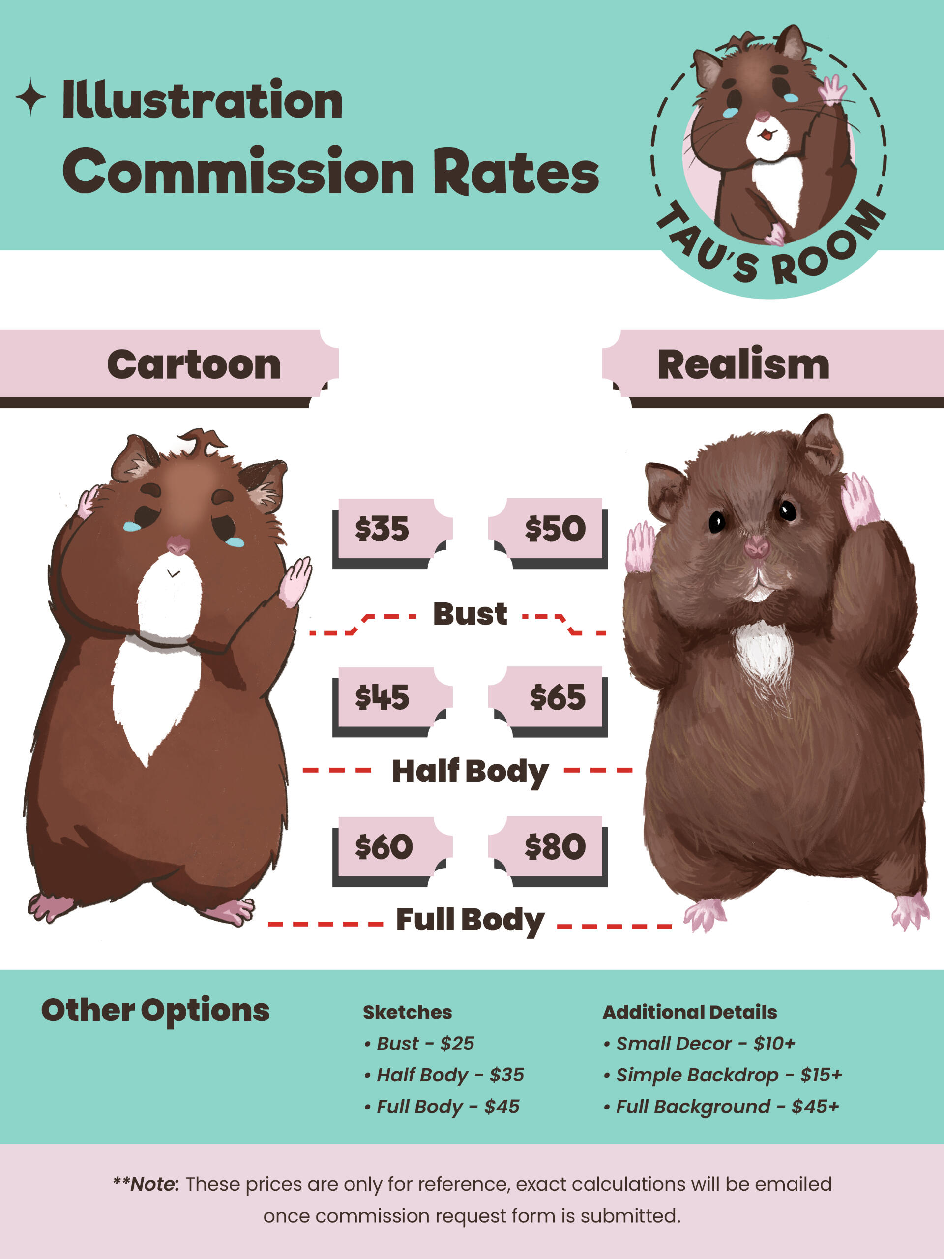 Tau's Room needle felt commission rates page with general prices